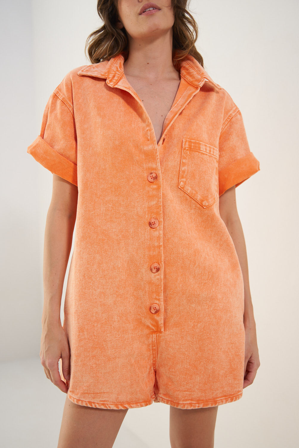 Combinaison short jean Orange J050