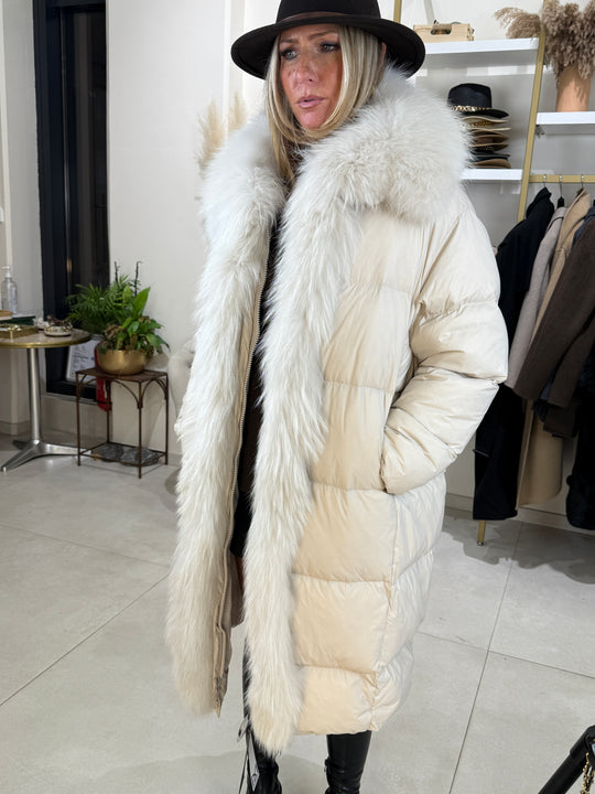 Doudoune longue Écru  fourrure authentique