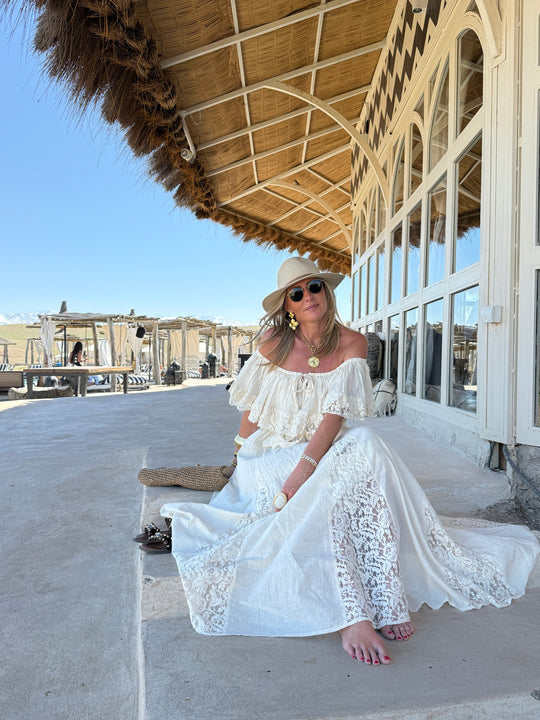 Robe longue avec dentelle crème NOTCHE