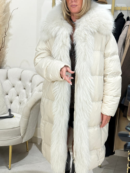 Doudoune longue Écru  fourrure authentique