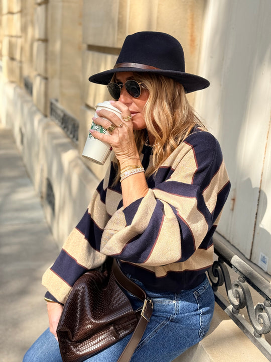 Pull Gilet a rayure Bleu BN-005