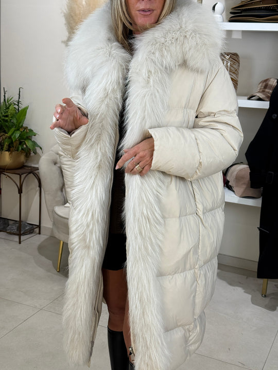 Doudoune longue Écru  fourrure authentique