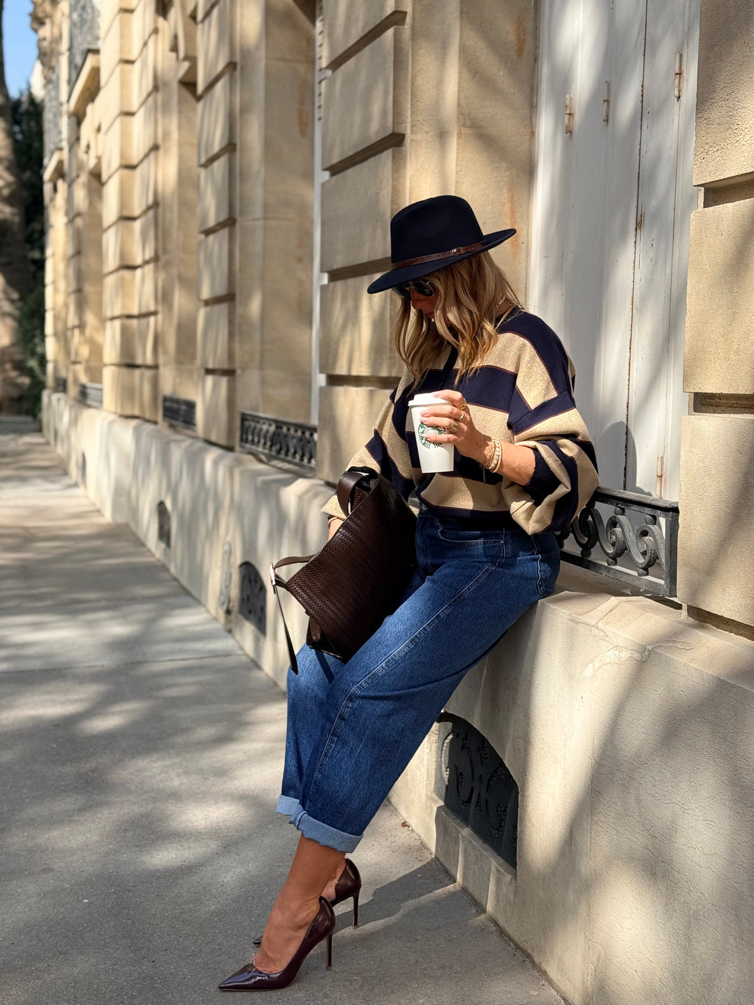 Pull Gilet a rayure Bleu BN-005