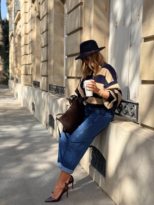 Pull Gilet a rayure Bleu BN-005