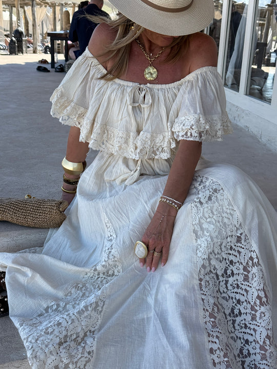 Robe longue avec dentelle crème NOTCHE