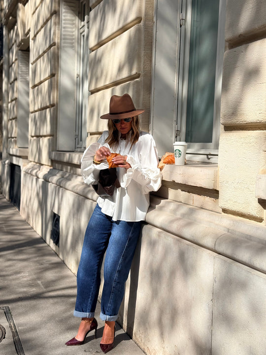 Blouse manches bouffante H15170 Blanc
