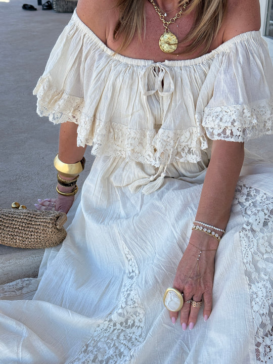 Robe longue avec dentelle crème NOTCHE