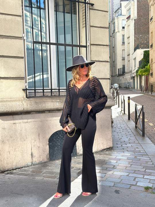 Pull noir maille transparente 20023