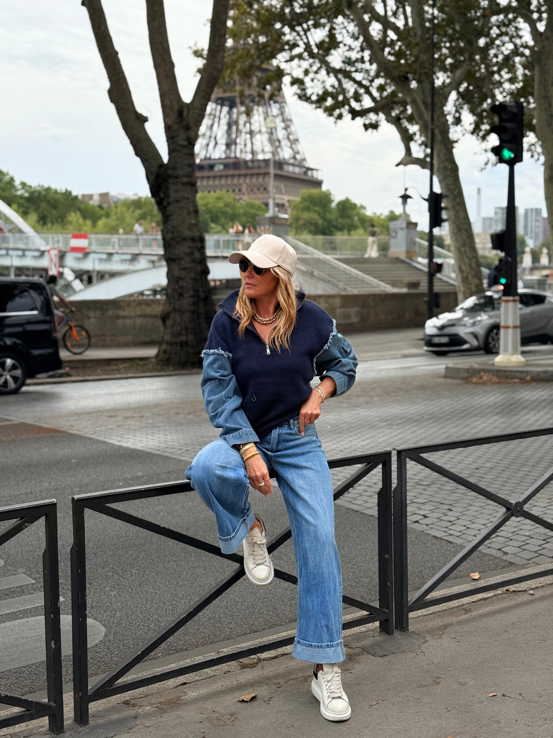 Pull À Zip Mi Maille Mi Denim H903 Bleu