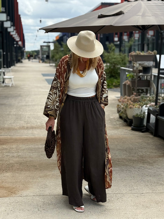 Pantalon lin palazzo choco
