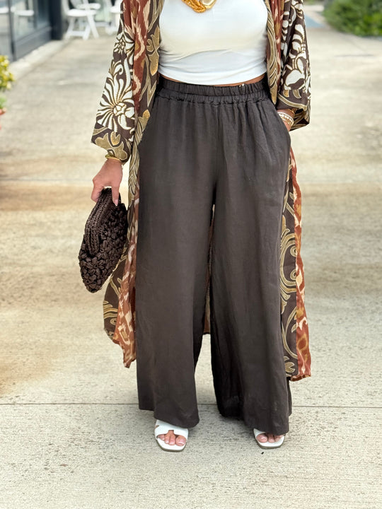 Pantalon lin palazzo choco