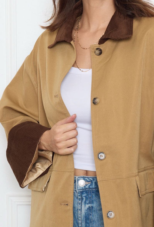 Veste camel col et manches effet velour choco 3206