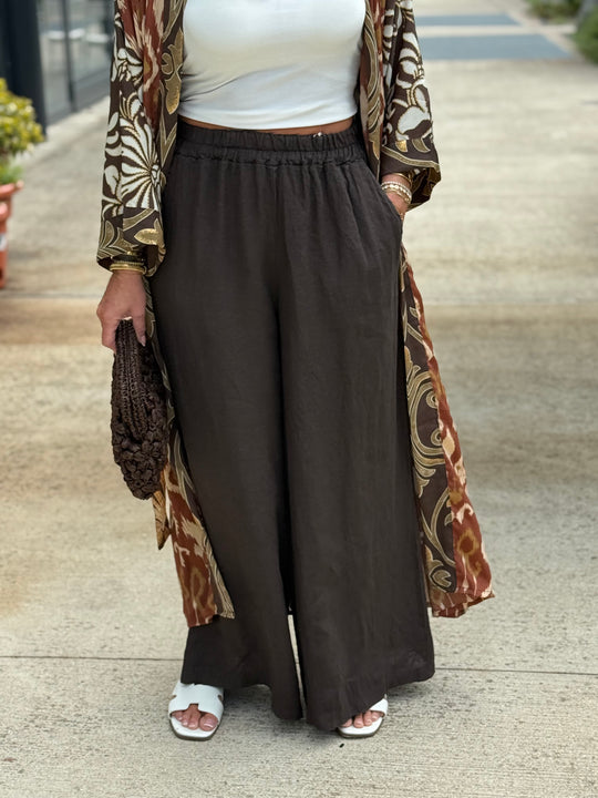 Pantalon lin palazzo choco