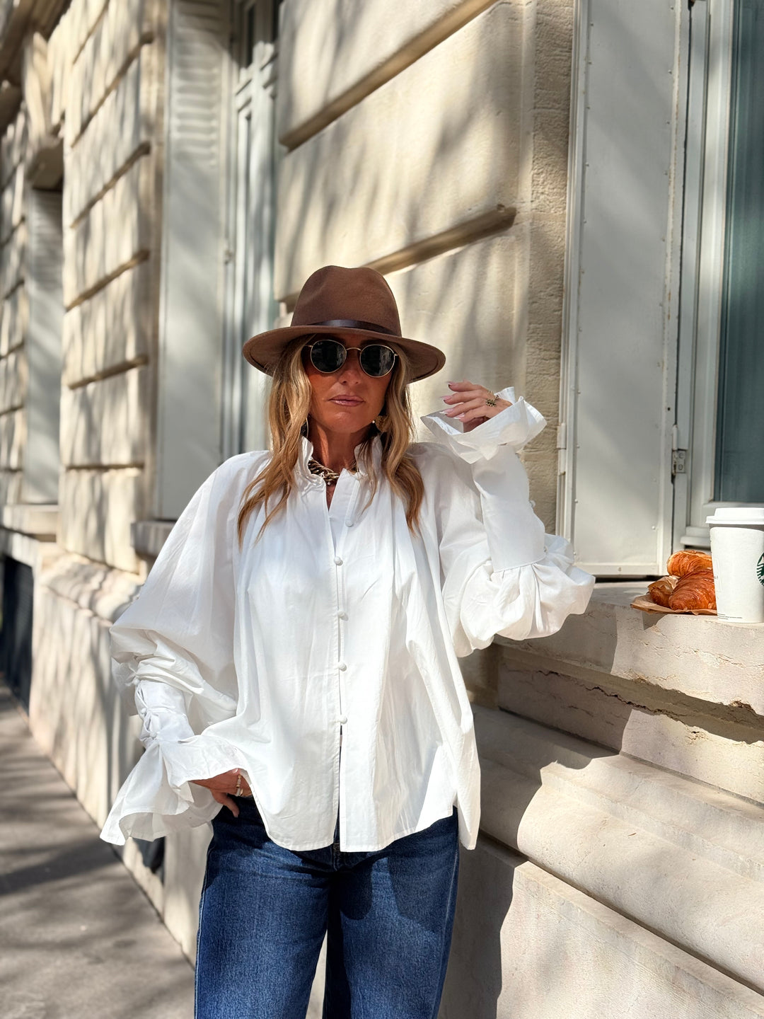 Blouse manches bouffante H15170 Blanc