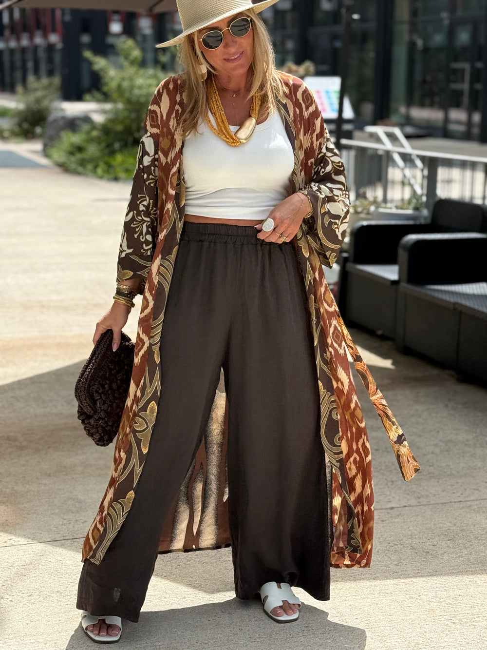 Pantalon lin palazzo choco