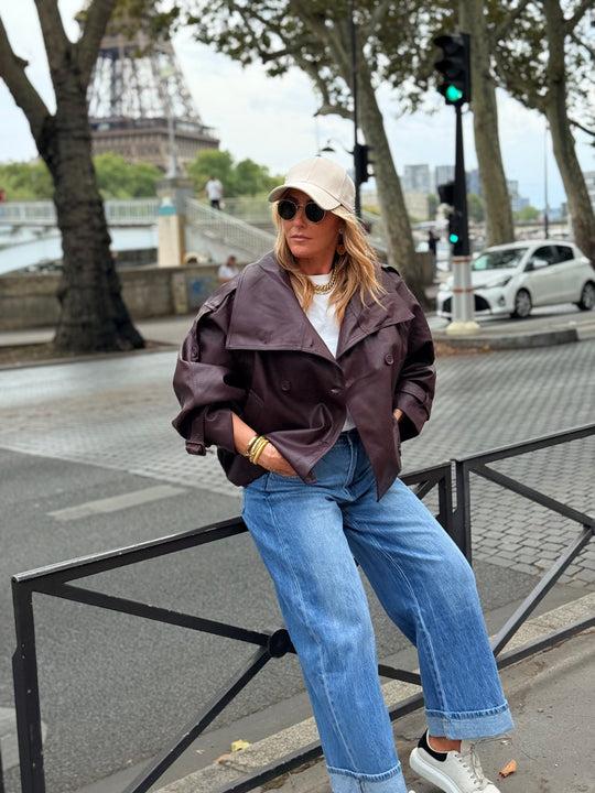 Veste similicuir col montant bordeaux 9514