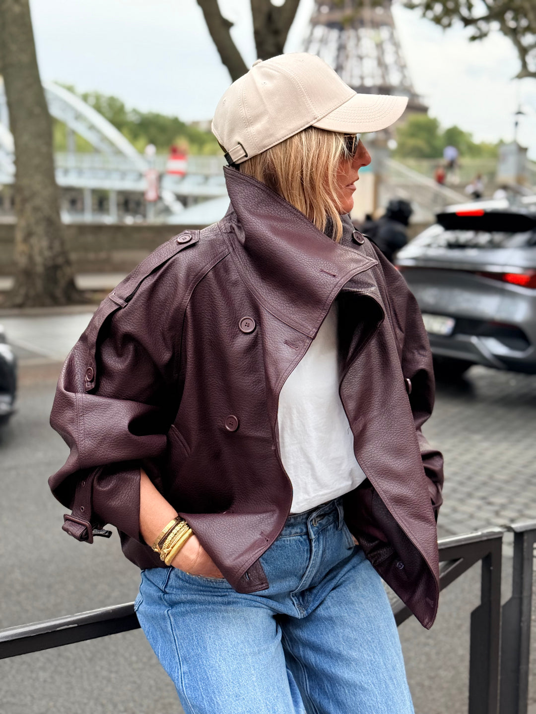Veste similicuir col montant bordeaux 9514