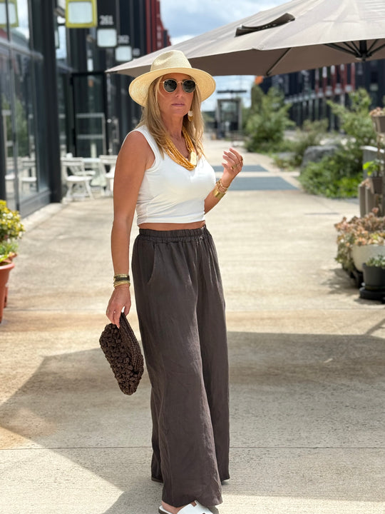 Pantalon lin palazzo choco