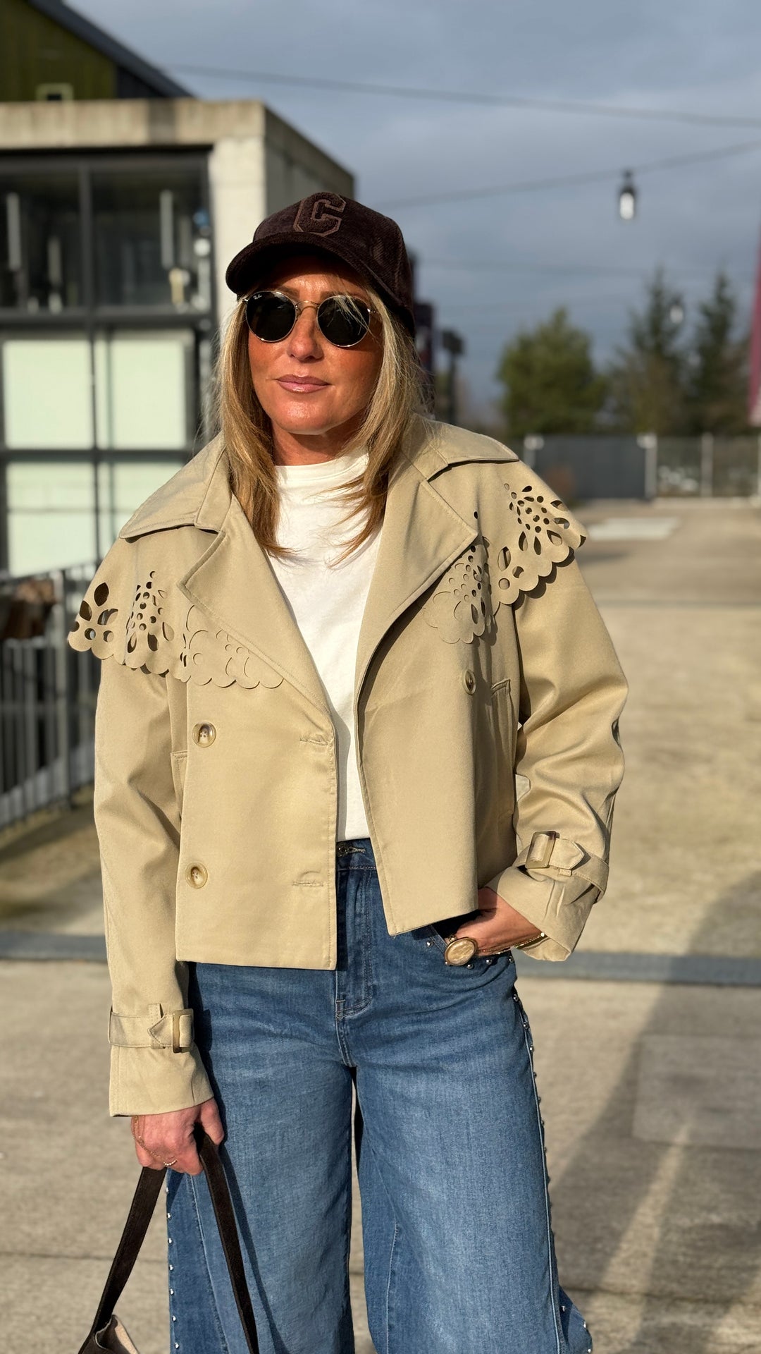 Veste trench col brodée M7556