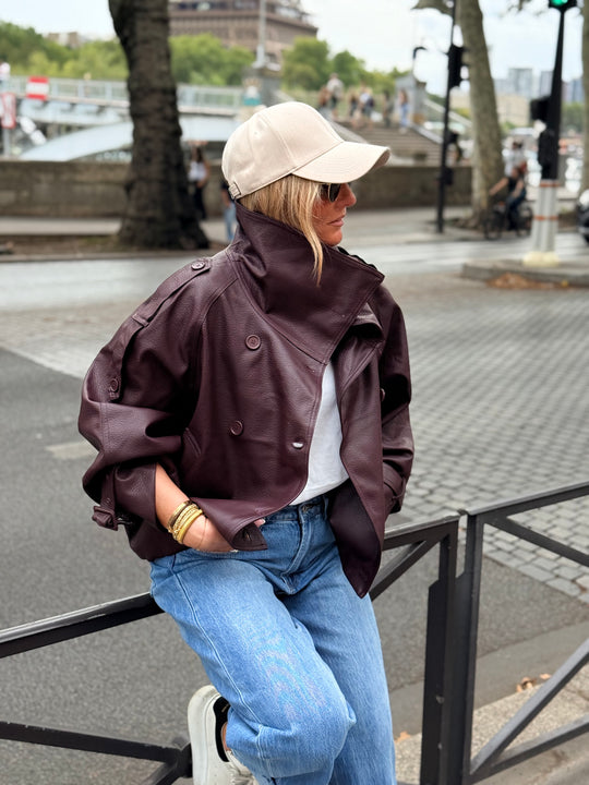 Veste similicuir col montant bordeaux 9514