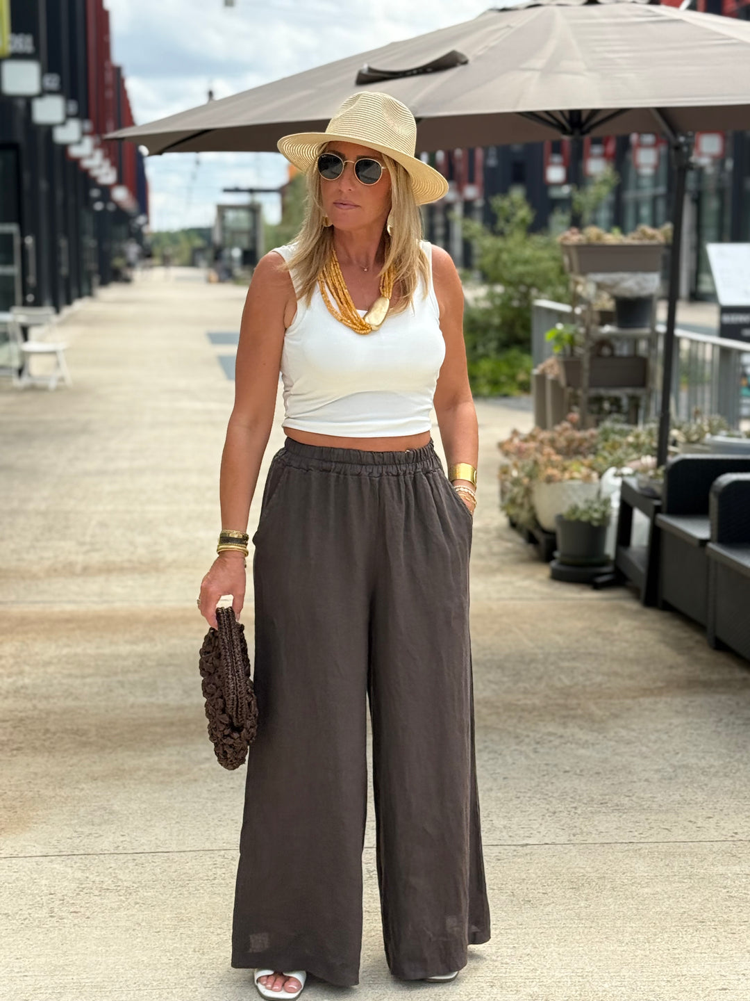 Pantalon lin palazzo choco