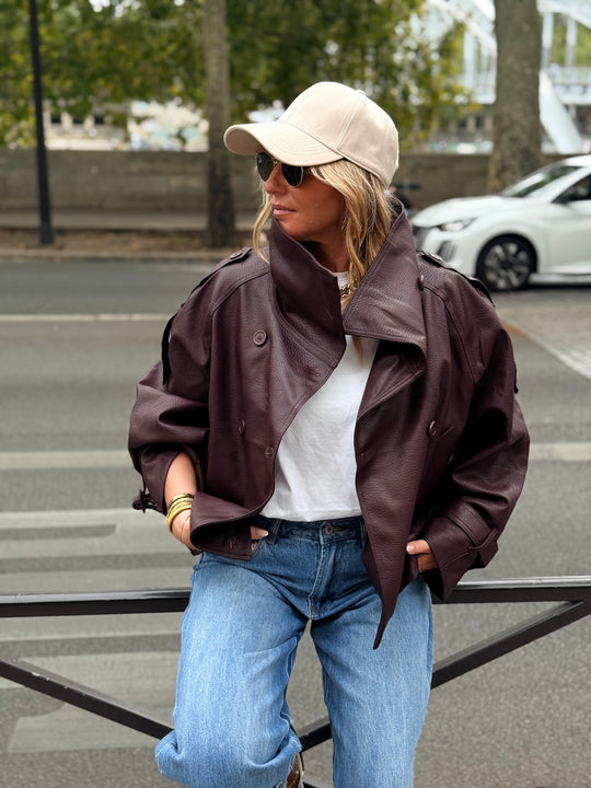 Veste similicuir col montant bordeaux 9514