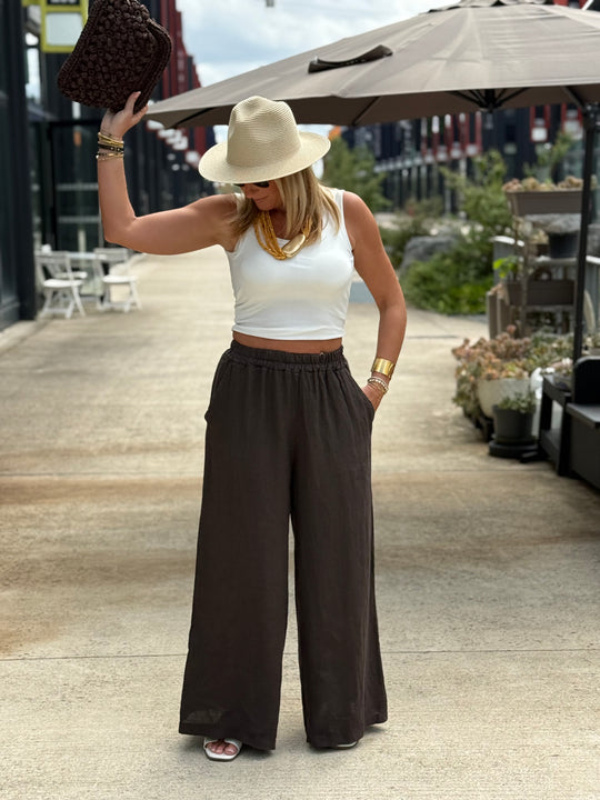Pantalon lin palazzo choco