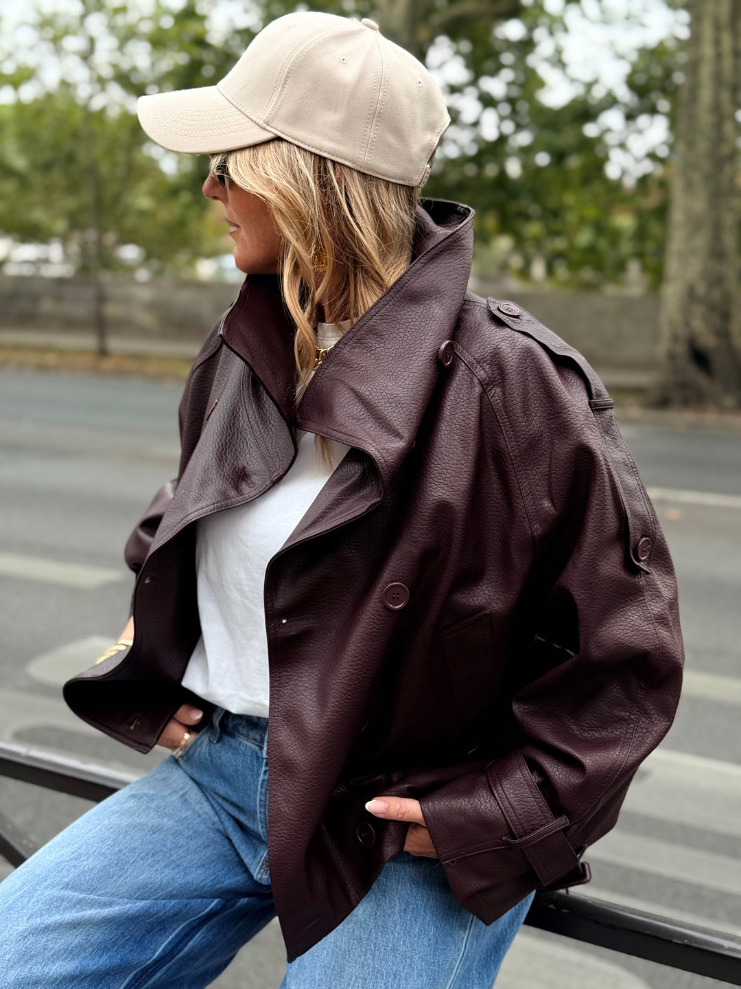 Veste similicuir col montant bordeaux 9514