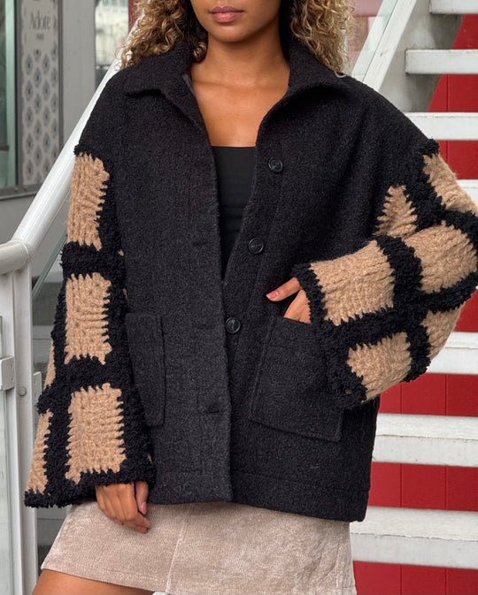 Manteau manches tricotes Delphine noir 012