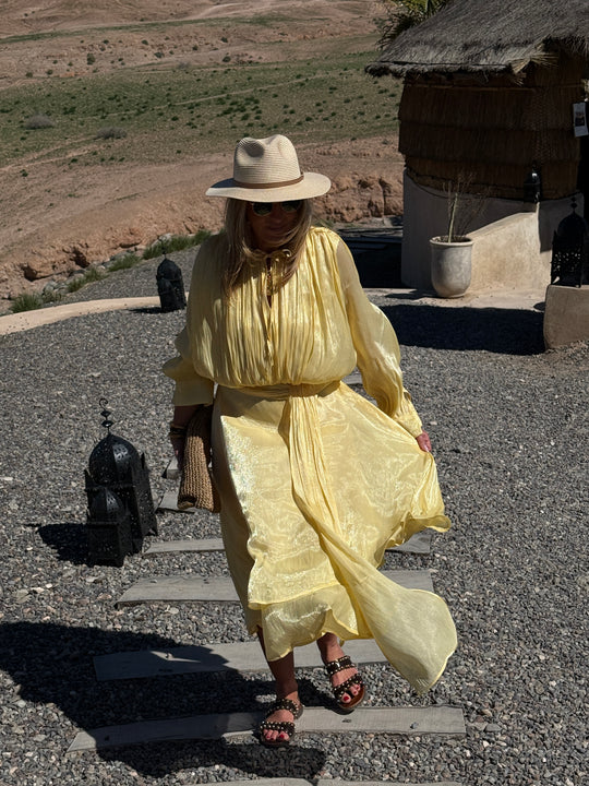 Robe satin volant  Jaune 68713