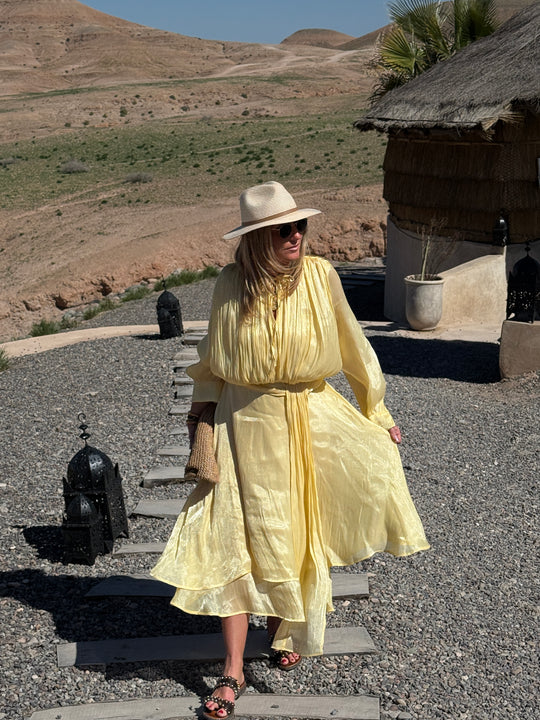 Robe satin volant  Jaune 68713