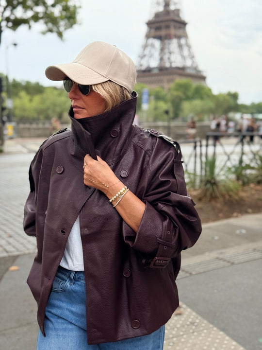 Veste similicuir col montant bordeaux 9514