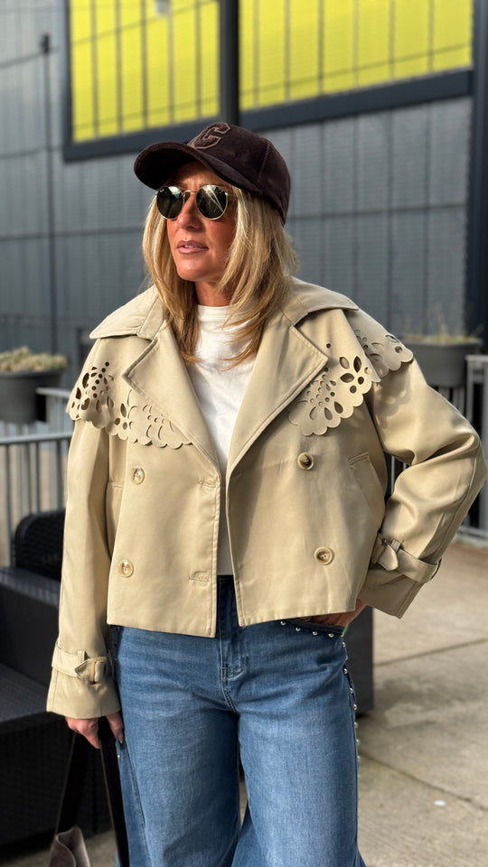 Veste trench col brodée M7556