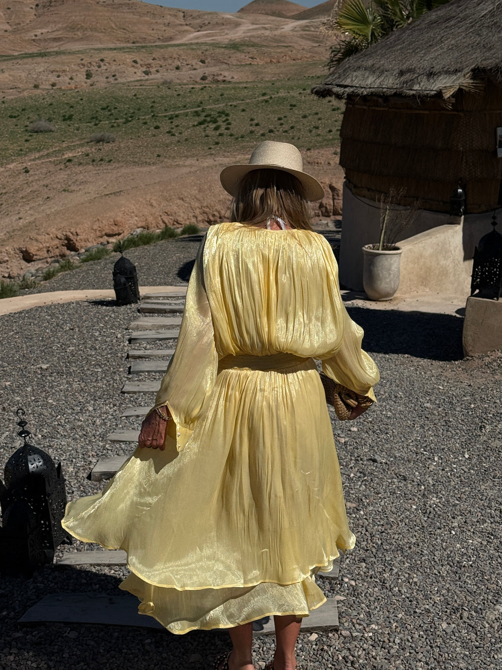 Robe satin volant  Jaune 68713