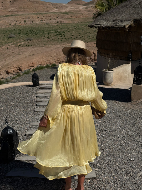 Robe satin volant  Jaune 68713