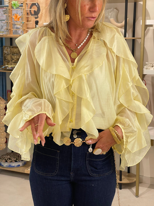 Blouse bouffante volant Jaune flamenco