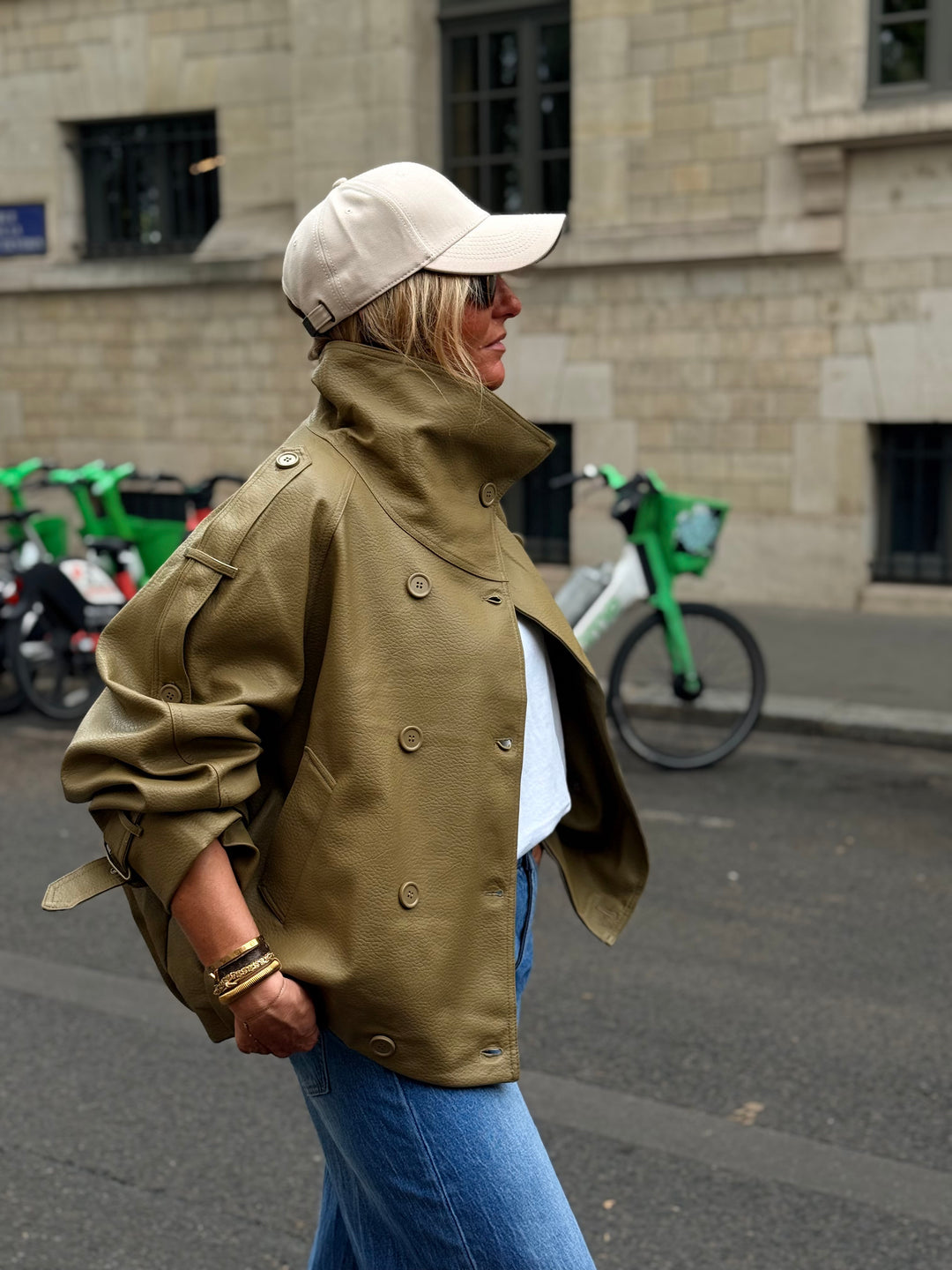 Veste similicuir col montant Vert 9514