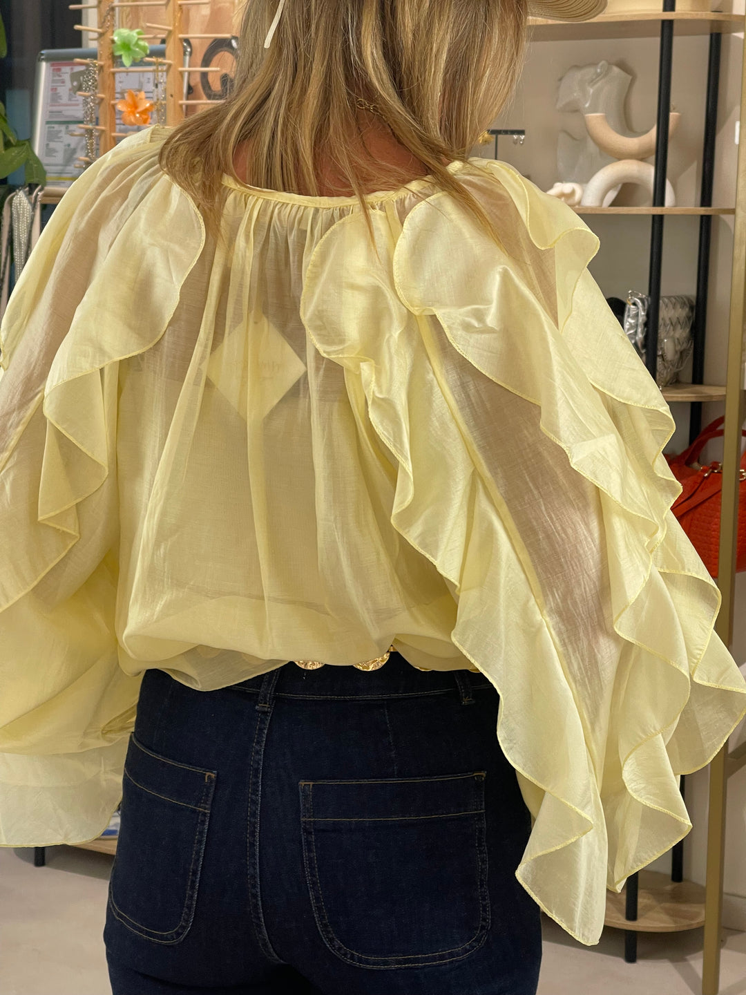 Blouse bouffante volant Jaune flamenco
