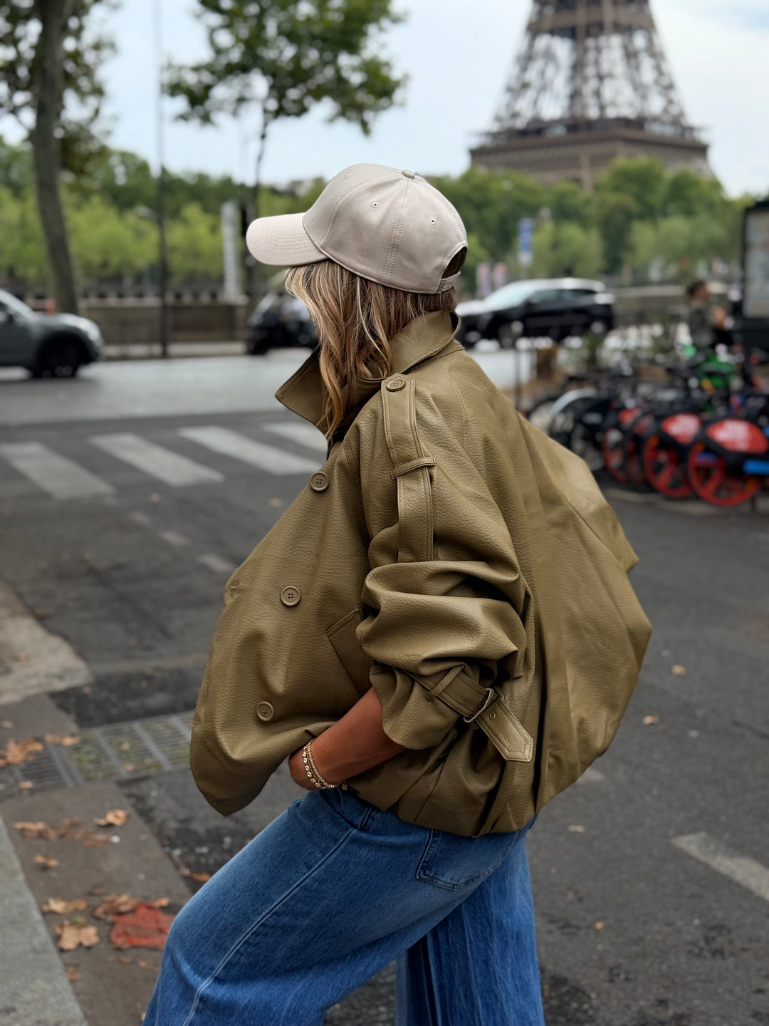 Veste similicuir col montant Vert 9514