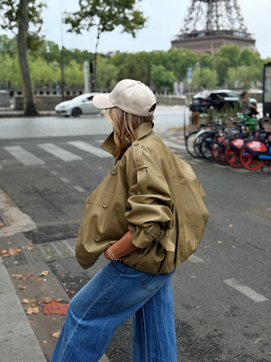 Veste similicuir col montant Vert 9514