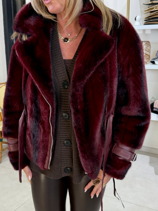 Veste fourrure dégradée zip asymétrique BORDEAUX 202248