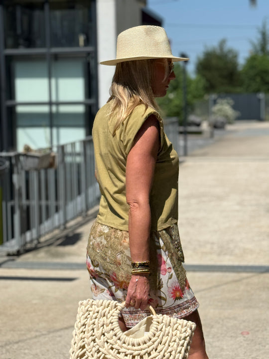 Top asymétrique dentelle avec épaulette OLIVE