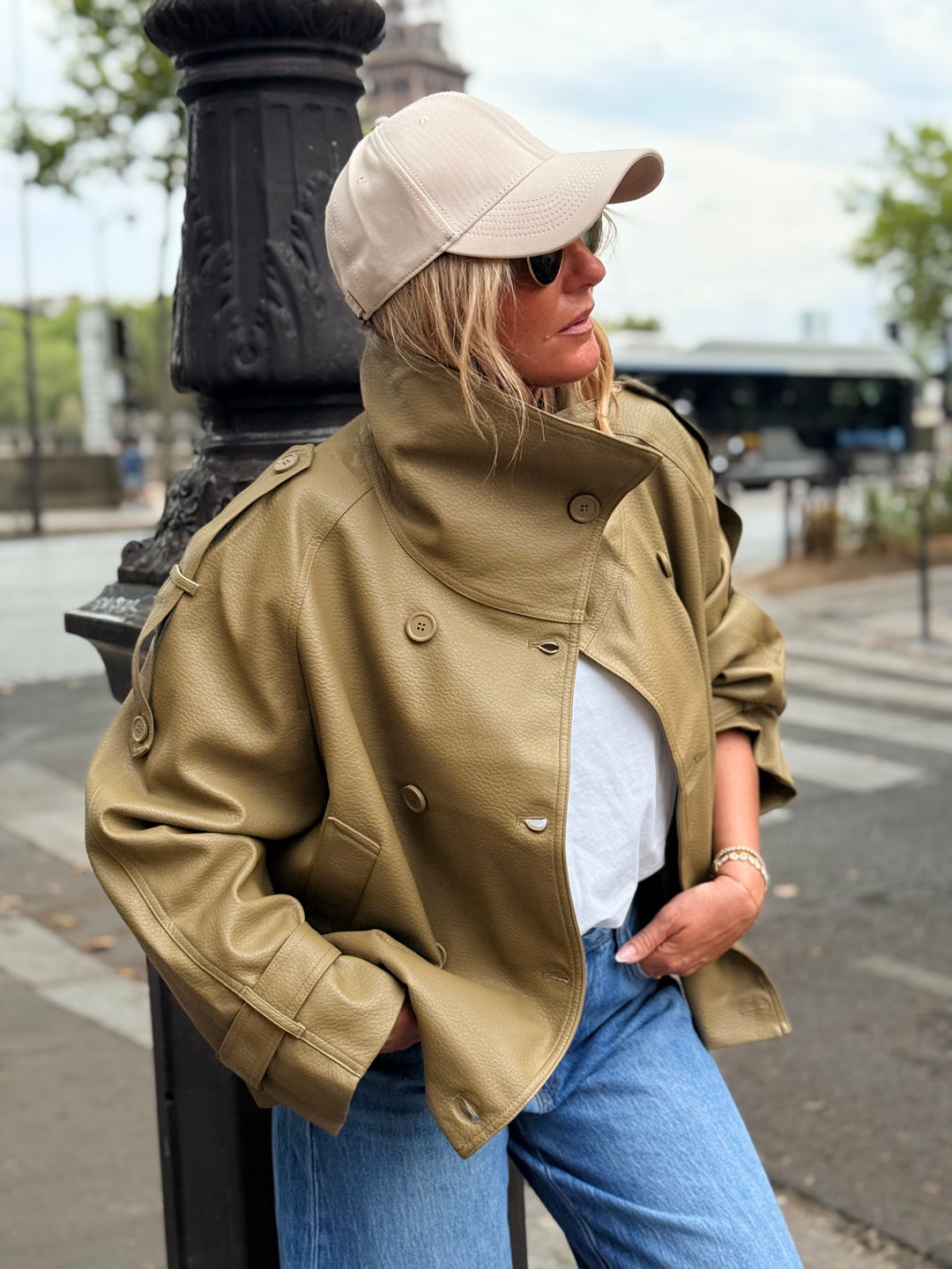 Veste similicuir col montant Vert 9514