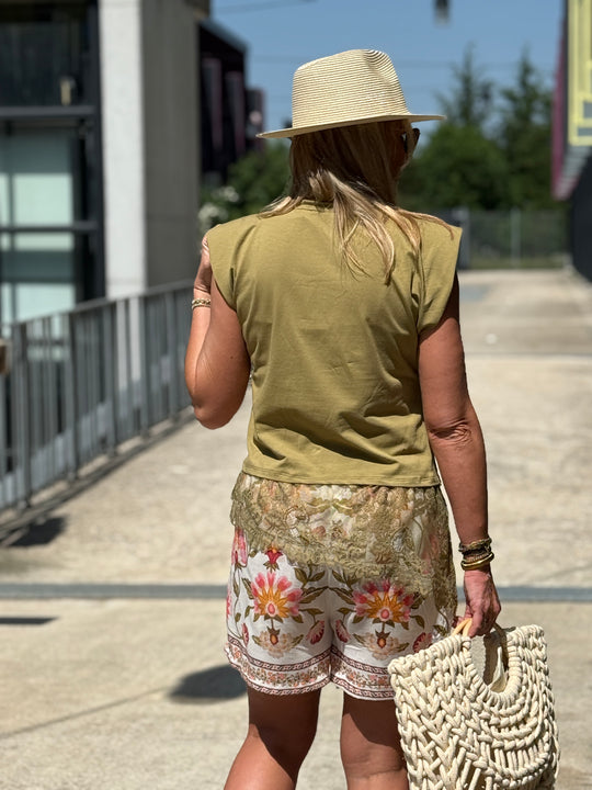 Top asymétrique dentelle avec épaulette OLIVE