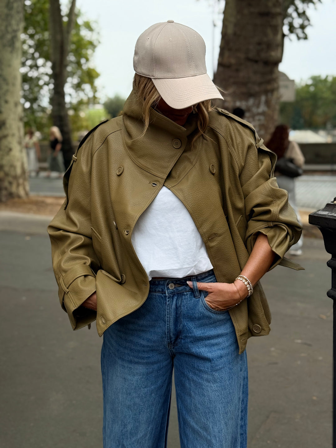 Veste similicuir col montant Vert 9514