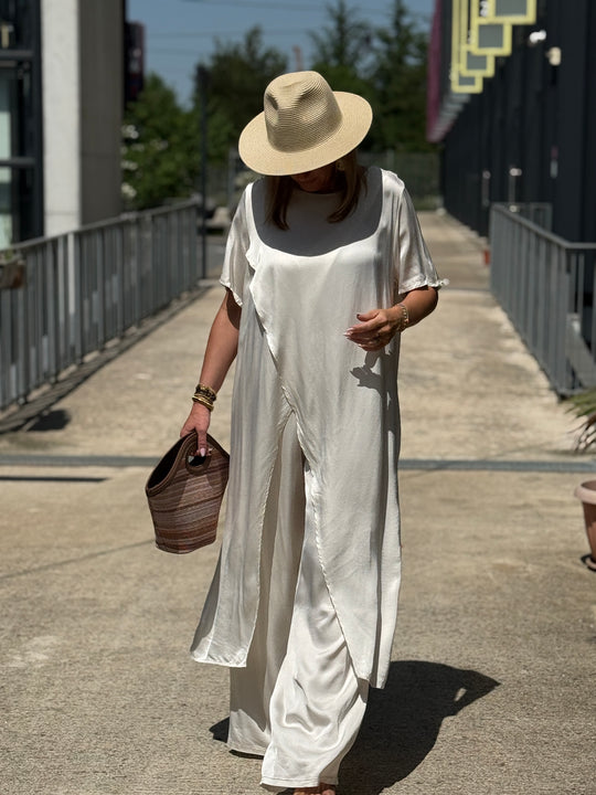 Ensemble tunique croisée + pantalon ECRU