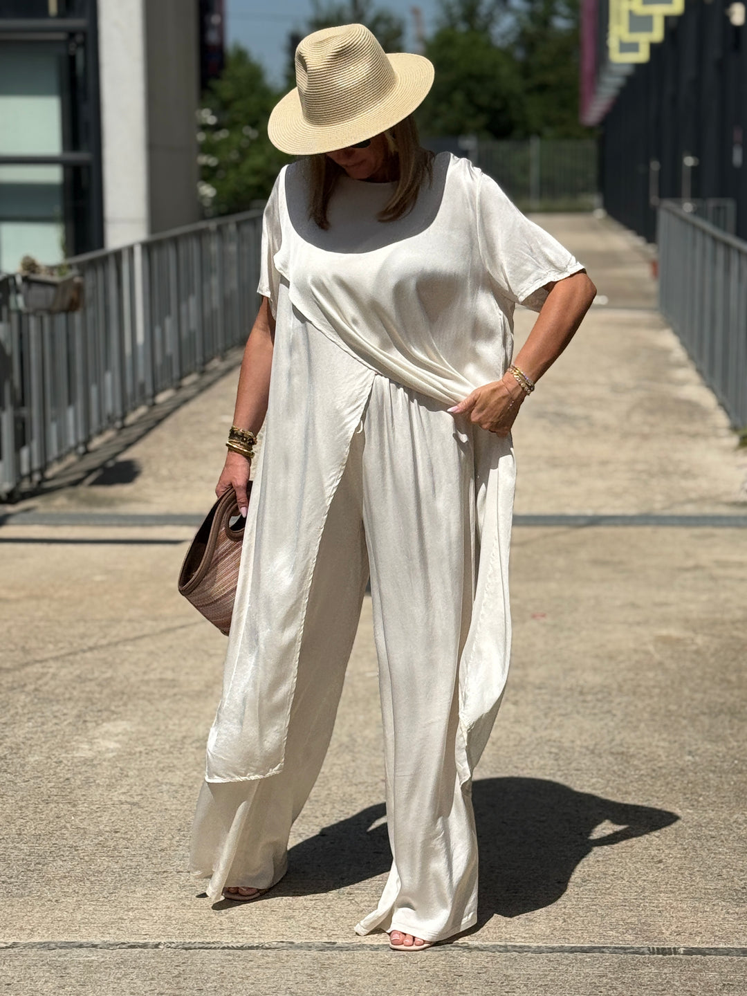 Ensemble tunique croisée + pantalon ECRU