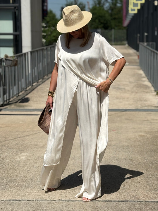 Ensemble tunique croisée + pantalon ECRU