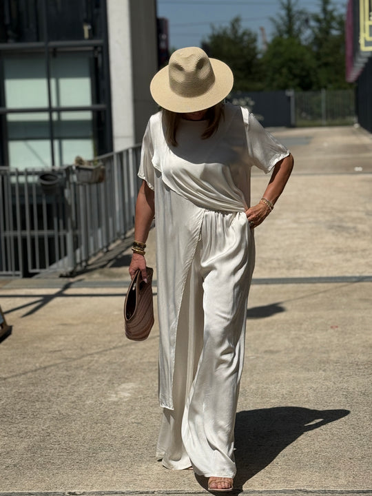 Ensemble tunique croisée + pantalon ECRU