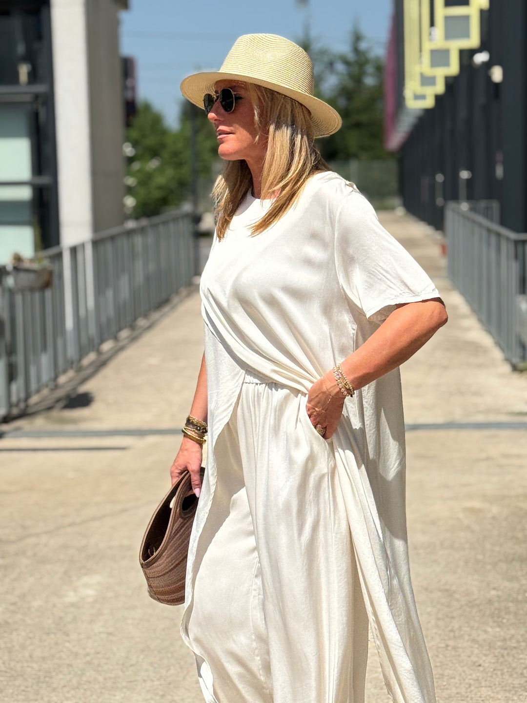 Ensemble tunique croisée + pantalon ECRU